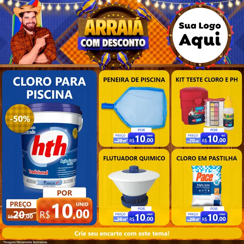Modelo de Rede Social para Feed Facebook com o tema Arraiá Com Desconto para Produtos para Piscina