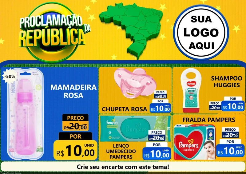 Modelo de Encarte para Encarte A4 Horizontal com o tema Proclamação da República para Bebês