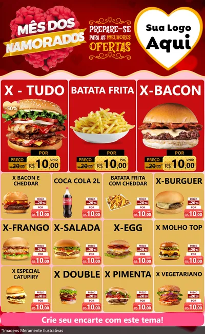 Modelo de Encarte para Encarte Grande com o tema Mês dos Namorados para Hamburgueria