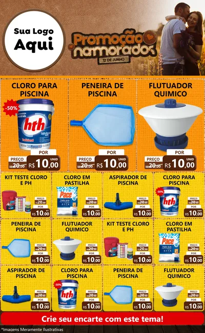 Modelo de Encarte para Encarte Grande com o tema Promoção Namorados para Produtos para Piscina