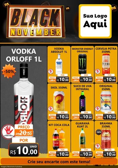 Modelo de Encarte para Encarte A4 Vertical com o tema Black November para Distribuidora de bebidas