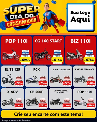 Modelo de Rede Social para Feed Instagram com o tema Super Dia do Consumidor para Concessionaria de Motos