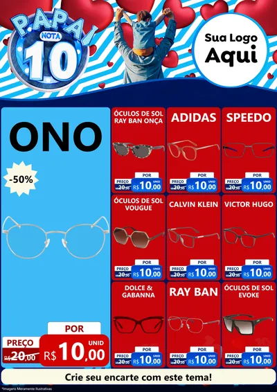 Modelo de Encarte para Encarte A4 Vertical com o tema Papai Nota 10 para Óticas