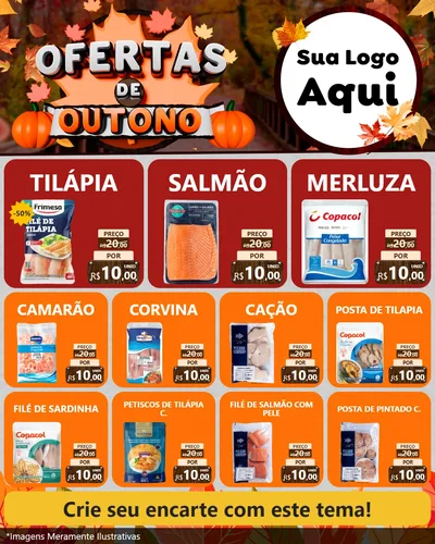 Modelo de Rede Social para Feed Instagram com o tema Ofertas de Outono para Peixaria