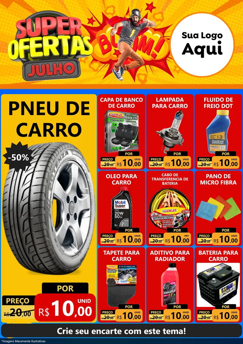 Modelo de Encarte para Encarte A4 Vertical com o tema Super Ofertas Julho para Auto peças