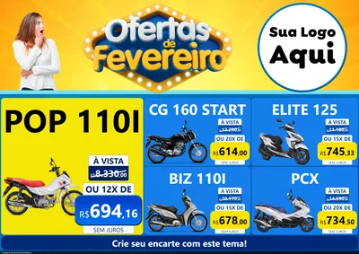 Modelo de Encarte para Encarte A4 Horizontal com o tema Ofertas de Fevereiro para Concessionaria de Motos