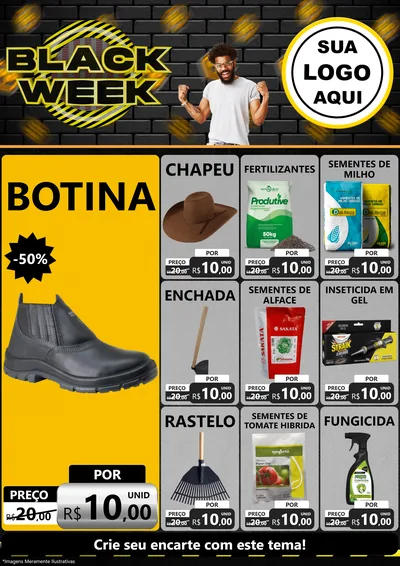 Modelo de Encarte para Encarte A4 Vertical com o tema Black Week para Agropecuária