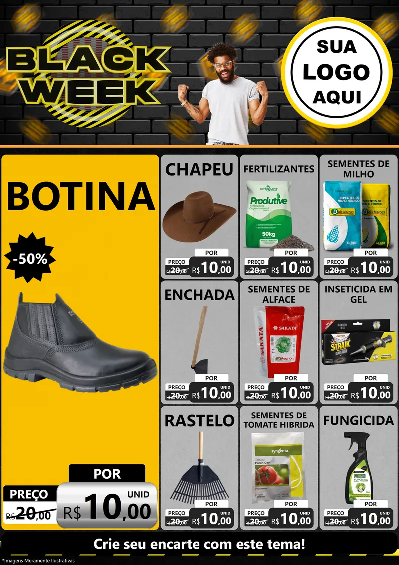 Modelo de Encarte para Encarte A4 Vertical com o tema Black Week para Agropecuária