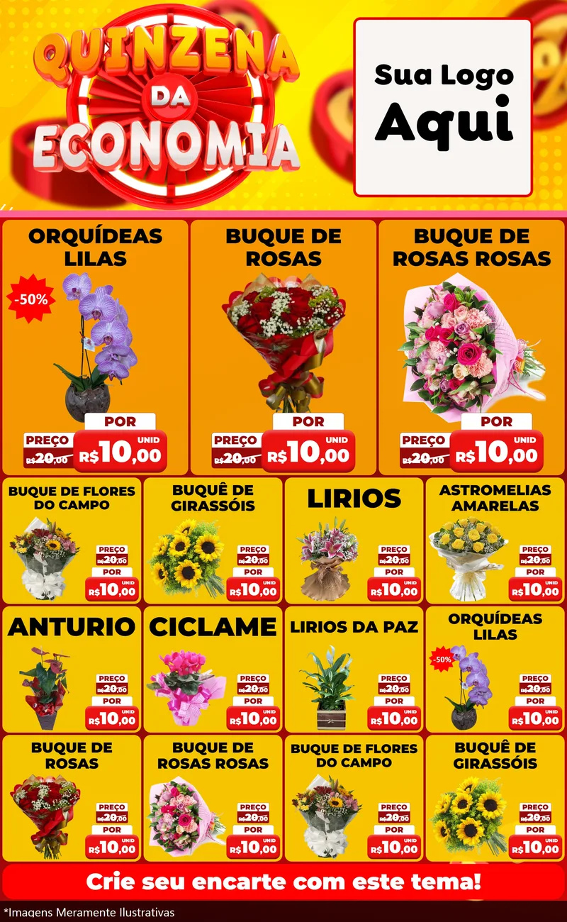 Modelo de Encarte para Encarte Grande com o tema Quinzena Da Economia para Floricultura e jardim