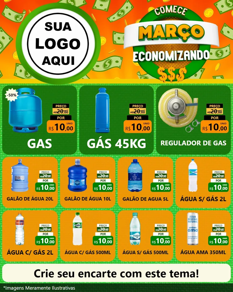 Modelo de Rede Social para Feed Instagram com o tema Comece Março Economizando para Água e gás