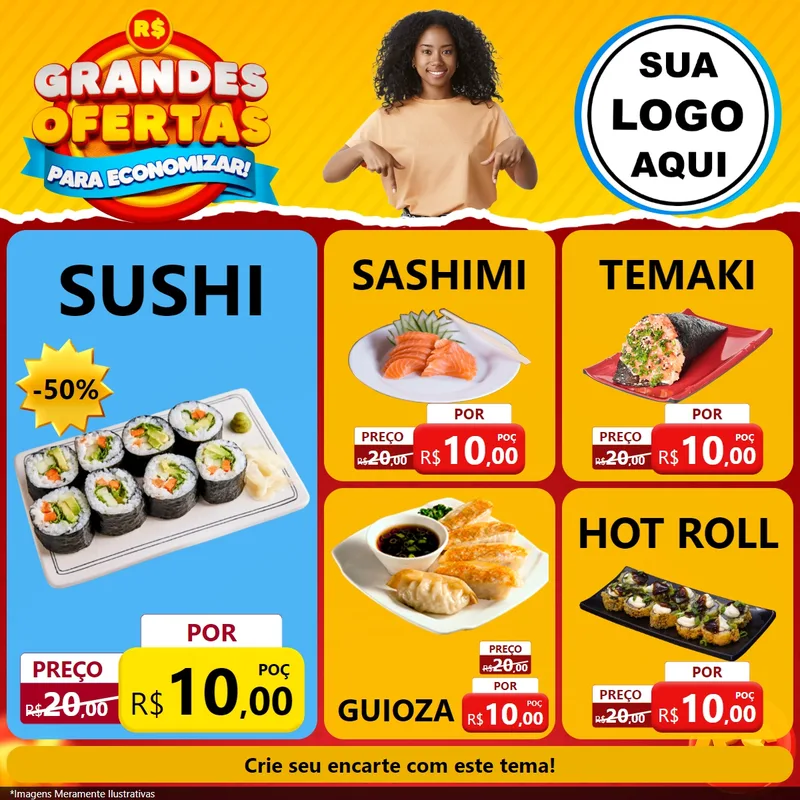 Modelo de Rede Social para Feed Facebook com o tema Grandes Ofertas Para Economizar! para Comida japonesa