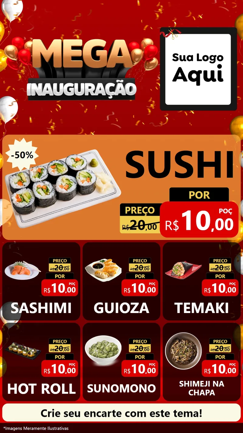 Modelo de Rede Social para Stories com o tema Mega Inauguração para Comida japonesa