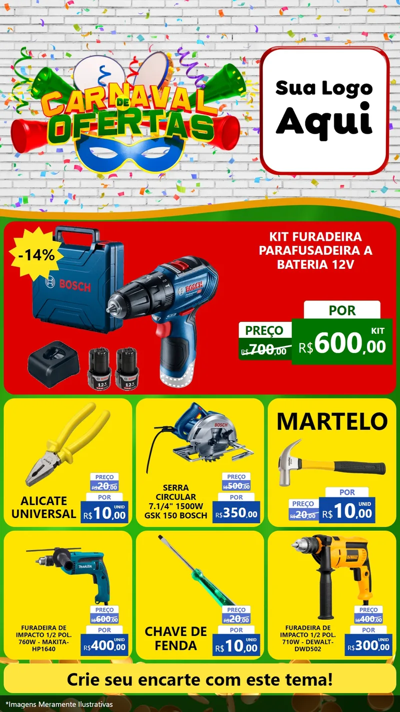 Modelo de Rede Social para Stories com o tema Carnaval de Ofertas para Maquinas e Ferramentas