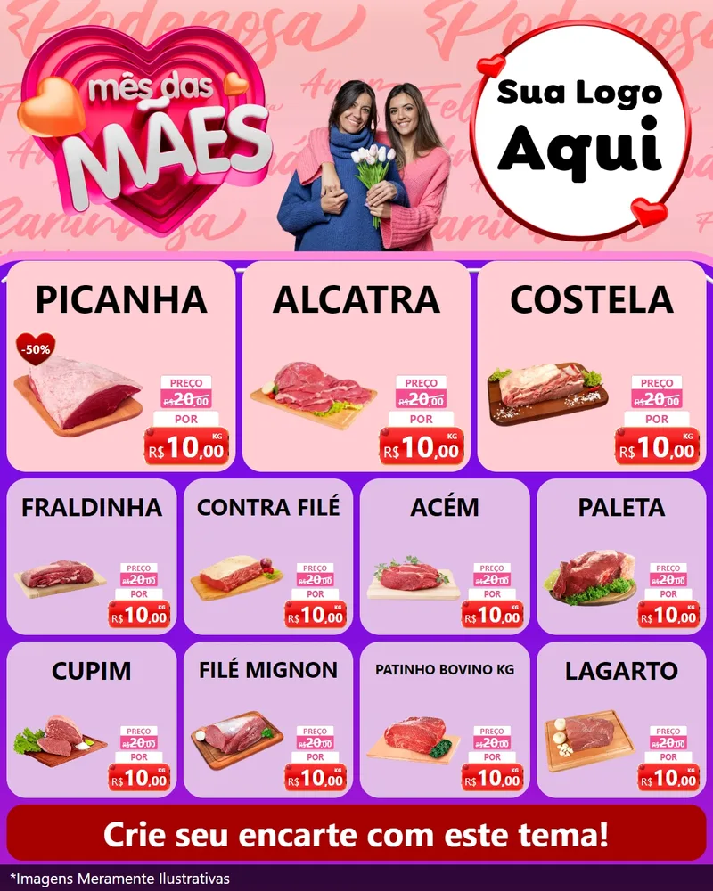 Modelo de Rede Social para Feed Instagram com o tema Mês Das Mães para Açougue
