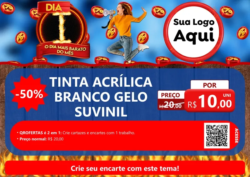 Modelo de Cartaz para Cartaz A4 Horizontal com o tema Dia I - O Dia Mais Barato Do Mês para Tintas e Ferramentas