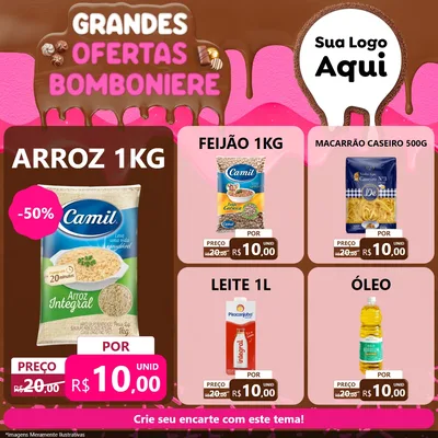 Modelo de Rede Social para Feed Facebook com o tema Grandes Ofertas Bomboniere para Supermercado