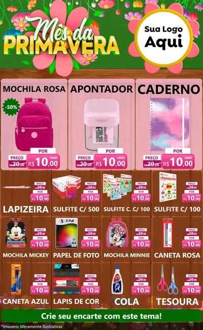 Modelo de Encarte para Encarte Grande com o tema Mês da Primavera para Papelaria