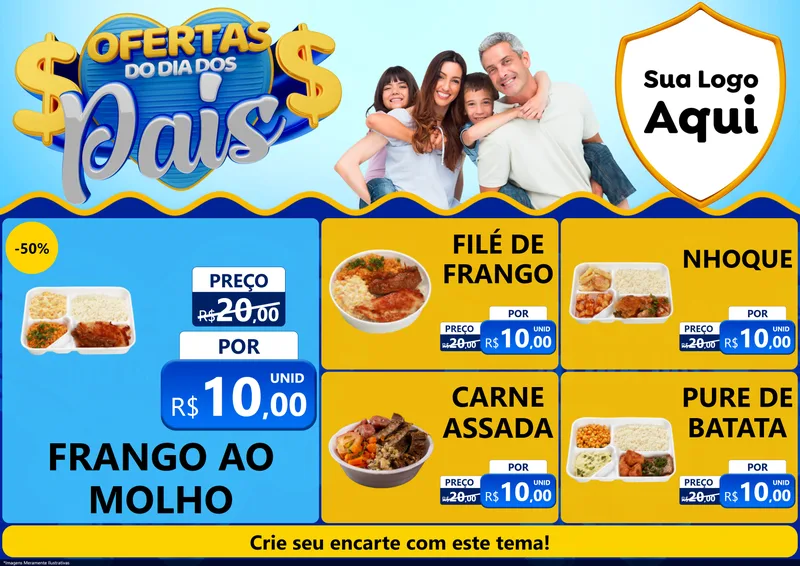 Modelo de Encarte para Encarte A4 Horizontal com o tema Ofertas do Dia dos Pais para Restaurante