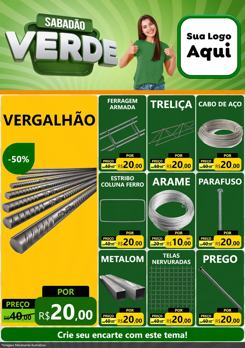 Modelo de Encarte para Encarte A4 Vertical com o tema Sabadão Verde para Ferragens