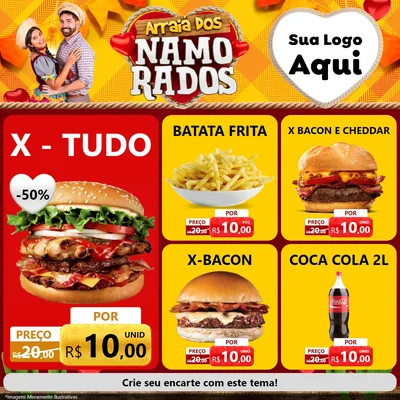 Modelo de Rede Social para Feed Facebook com o tema Arraiá dos Namorados para Hamburgueria