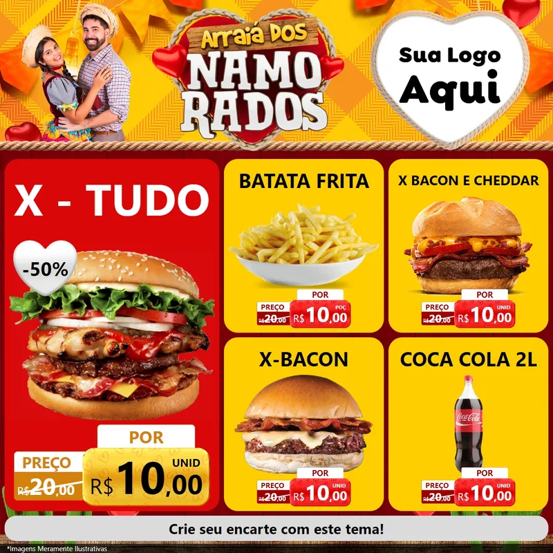 Modelo de Rede Social para Feed Facebook com o tema Arraiá dos Namorados para Hamburgueria