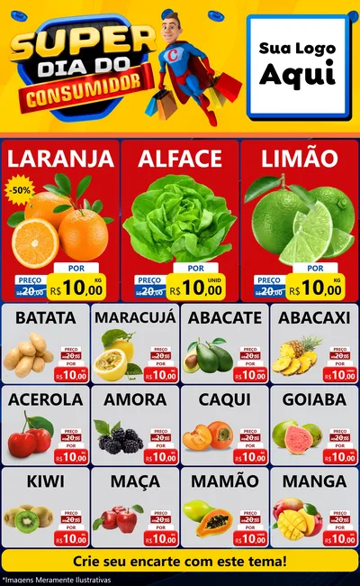 Modelo de Encarte para Encarte Grande com o tema Super Dia do Consumidor para Hortifrúti