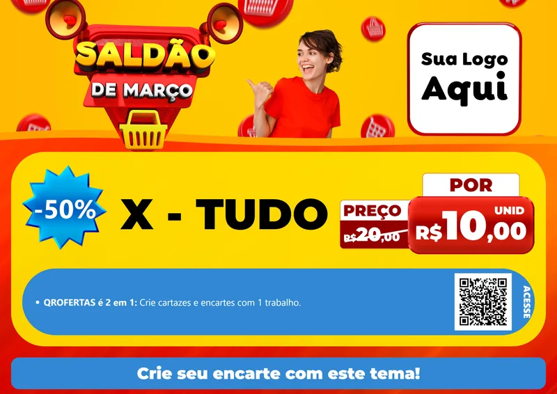 Modelo de Cartaz para Cartaz A4 Horizontal com o tema Saldão de Março para Hamburgueria
