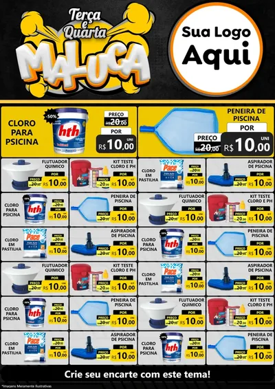 Modelo de Encarte para Encarte A4 Vertical com o tema Terça e Quarta Maluca para Produtos para Piscina