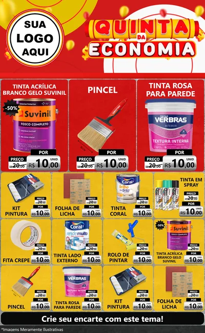 Modelo de Encarte para Encarte Grande com o tema Quinta da Economia para Tintas e Ferramentas