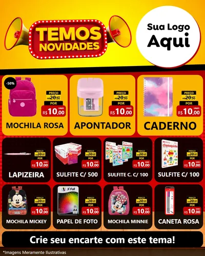 Modelo de Rede Social para Feed Instagram com o tema Temos Novidades para Papelaria