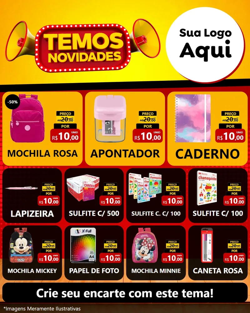 Modelo de Rede Social para Feed Instagram com o tema Temos Novidades para Papelaria