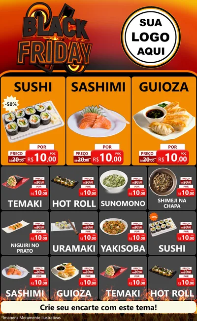 Modelo de Encarte para Encarte Grande com o tema Black Friday para Comida japonesa