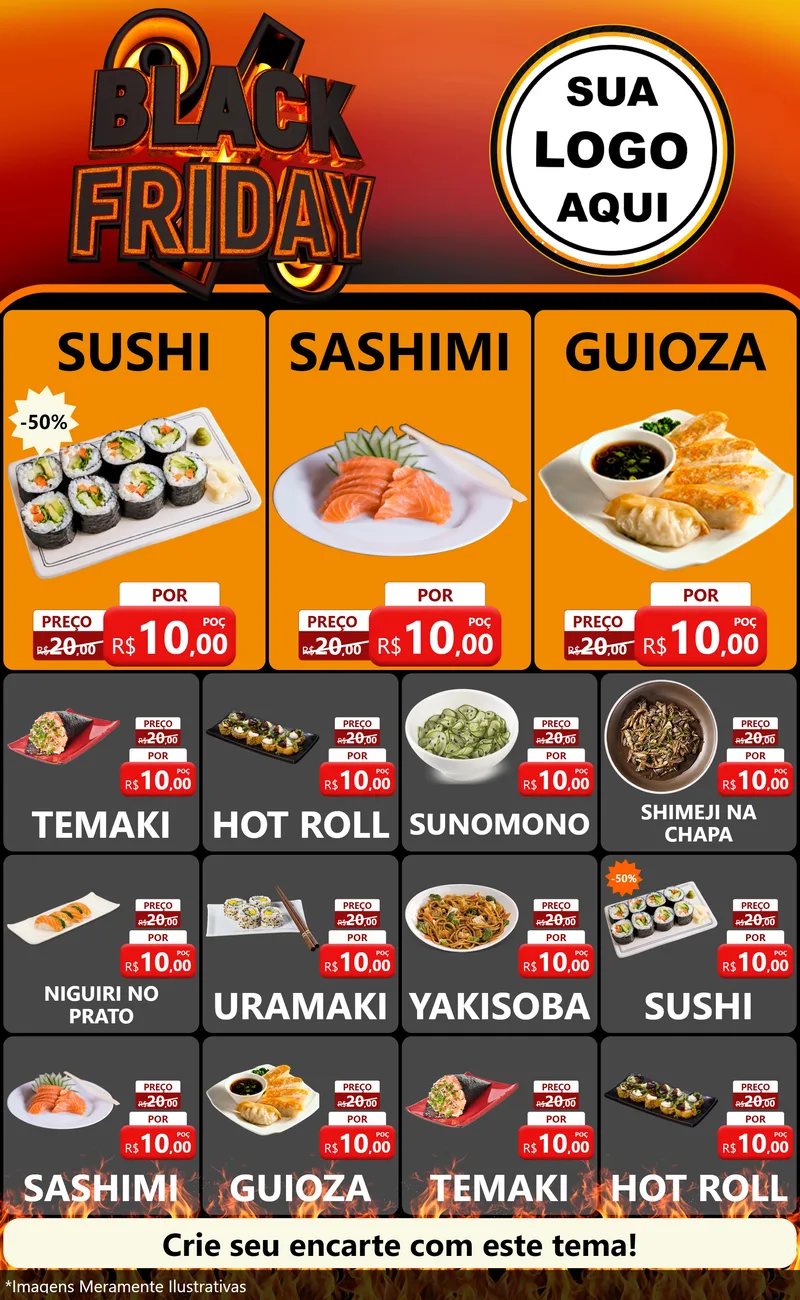 Modelo de Encarte para Encarte Grande com o tema Black Friday para Comida japonesa