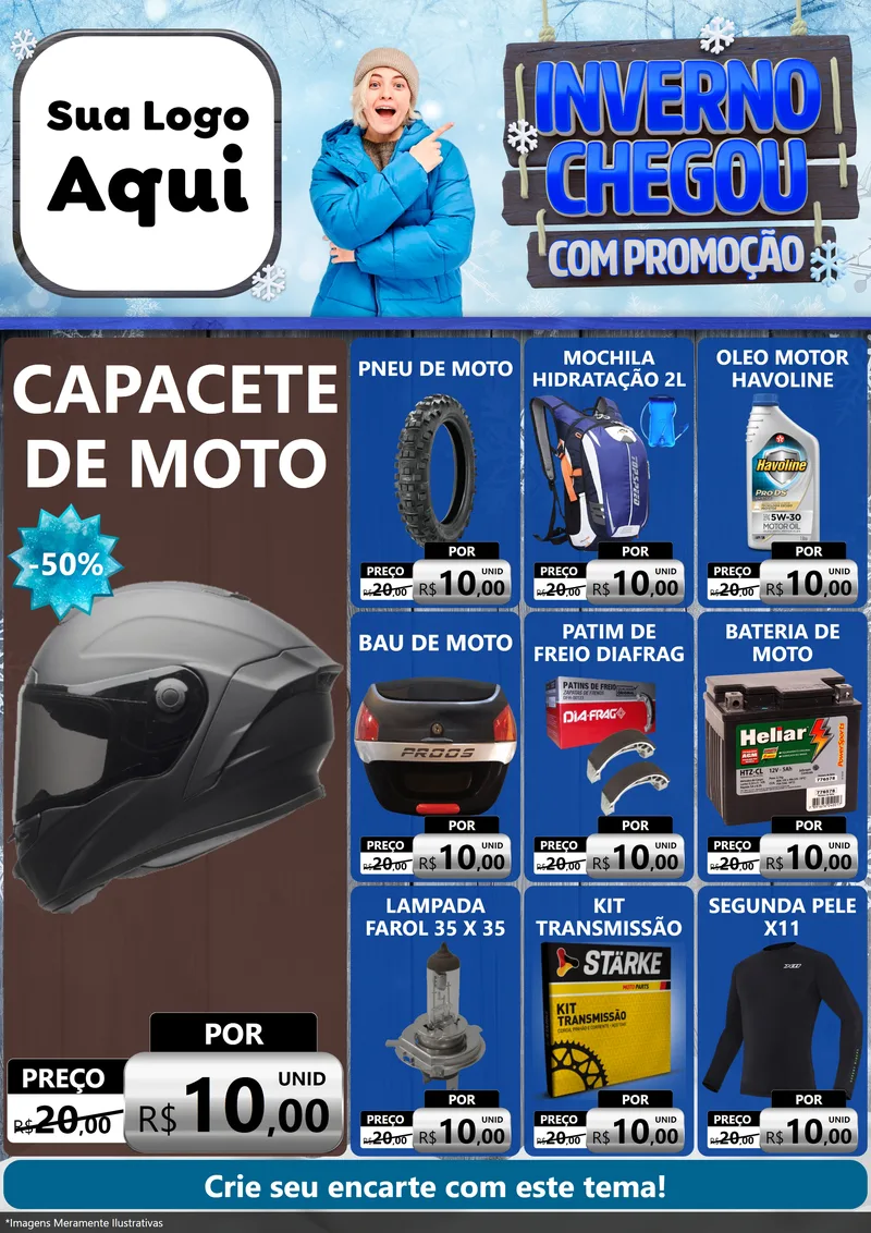 Modelo de Encarte para Encarte A4 Vertical com o tema Inverno Chegou Com Promoção para Moto peças