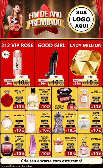 Modelo de Encarte para Encarte Grande com o tema Fim de Ano Premiado para Perfumes