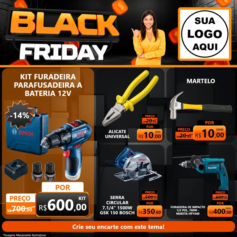 Modelo de Rede Social para Feed Facebook com o tema Black Friday para Maquinas e Ferramentas