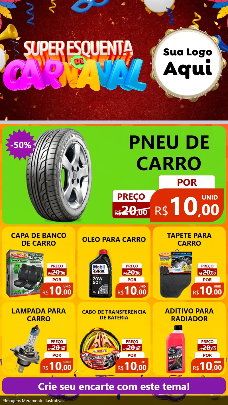 Modelo de Rede Social para Stories com o tema Super Esquenta de Carnaval para Auto peças
