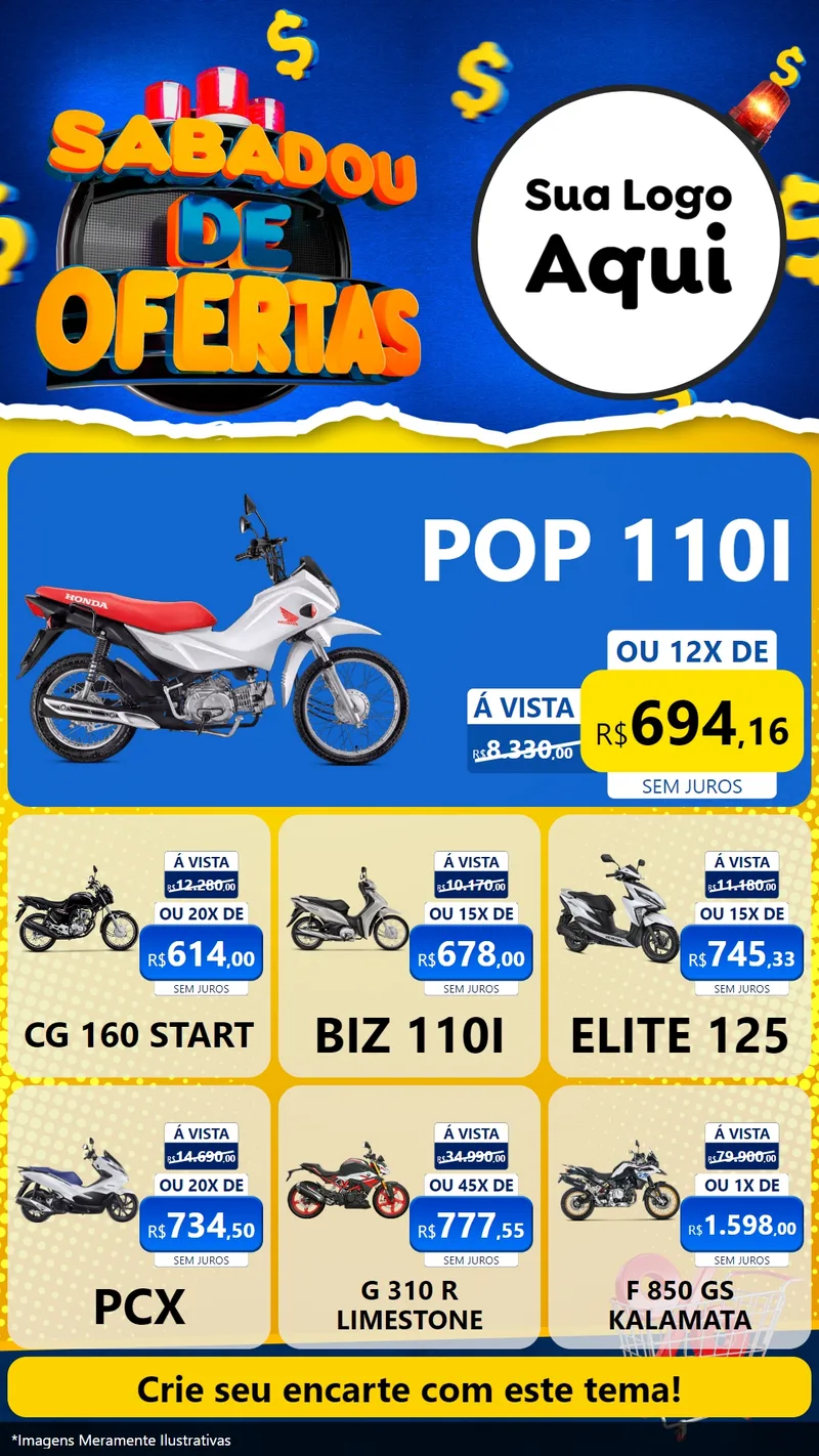 Modelo de Rede Social para Stories com o tema Sabadou de Ofertas para Concessionaria de Motos