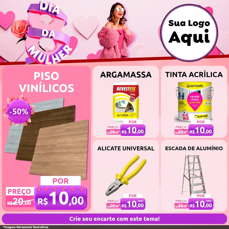 Modelo de Rede Social para Feed Facebook com o tema Dia da Mulher para Material para Construção