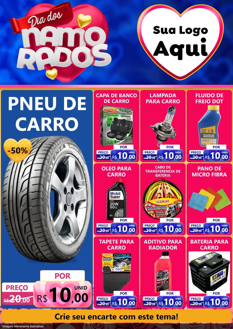 Modelo de Encarte para Encarte A4 Vertical com o tema Dia dos namorados para Auto peças