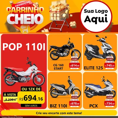 Modelo de Rede Social para Feed Facebook com o tema Promoção carrinho cheio para Concessionaria de Motos