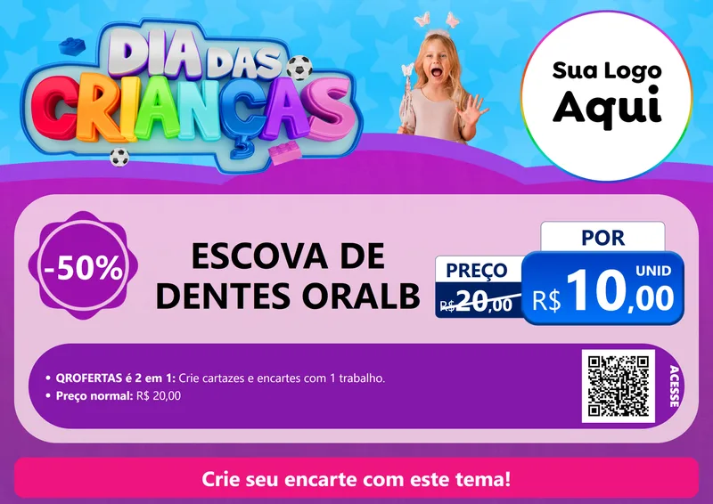 Modelo de Cartaz para Cartaz A4 Horizontal com o tema Dia Das Crianças para Higiene Pessoal
