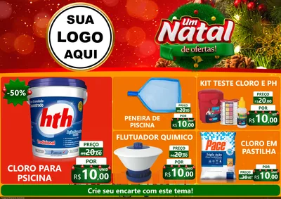 Modelo de Encarte para Encarte A4 Horizontal com o tema Um Natal de Ofertas para Produtos para Piscina