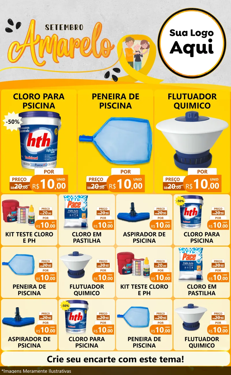 Modelo de Encarte para Encarte Grande com o tema Setembro Amarelo para Produtos para Piscina