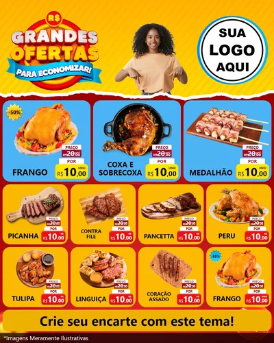 Modelo de Rede Social para Feed Instagram com o tema Grandes Ofertas Para Economizar! para Assados
