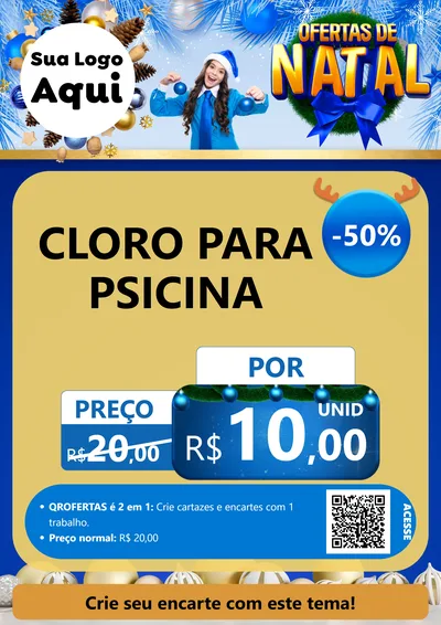 Modelo de Cartaz para Cartaz A4 Vertical com o tema Ofertas de Natal para Produtos para Piscina