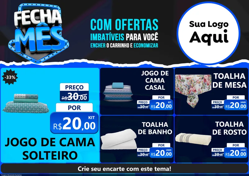 Modelo de Encarte para Encarte A4 Horizontal com o tema Fecha Mês para Cama, Mesa e Banho