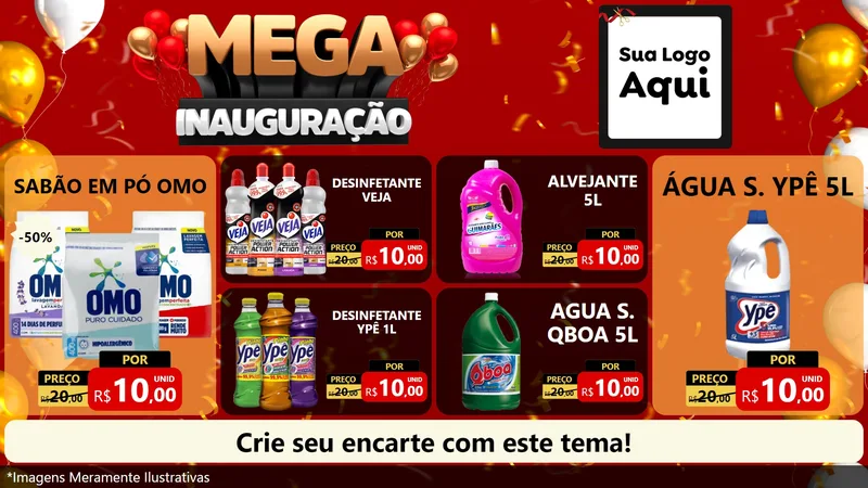 Modelo de TV para TV Horizontal com o tema Mega Inauguração para Produtos de Limpeza