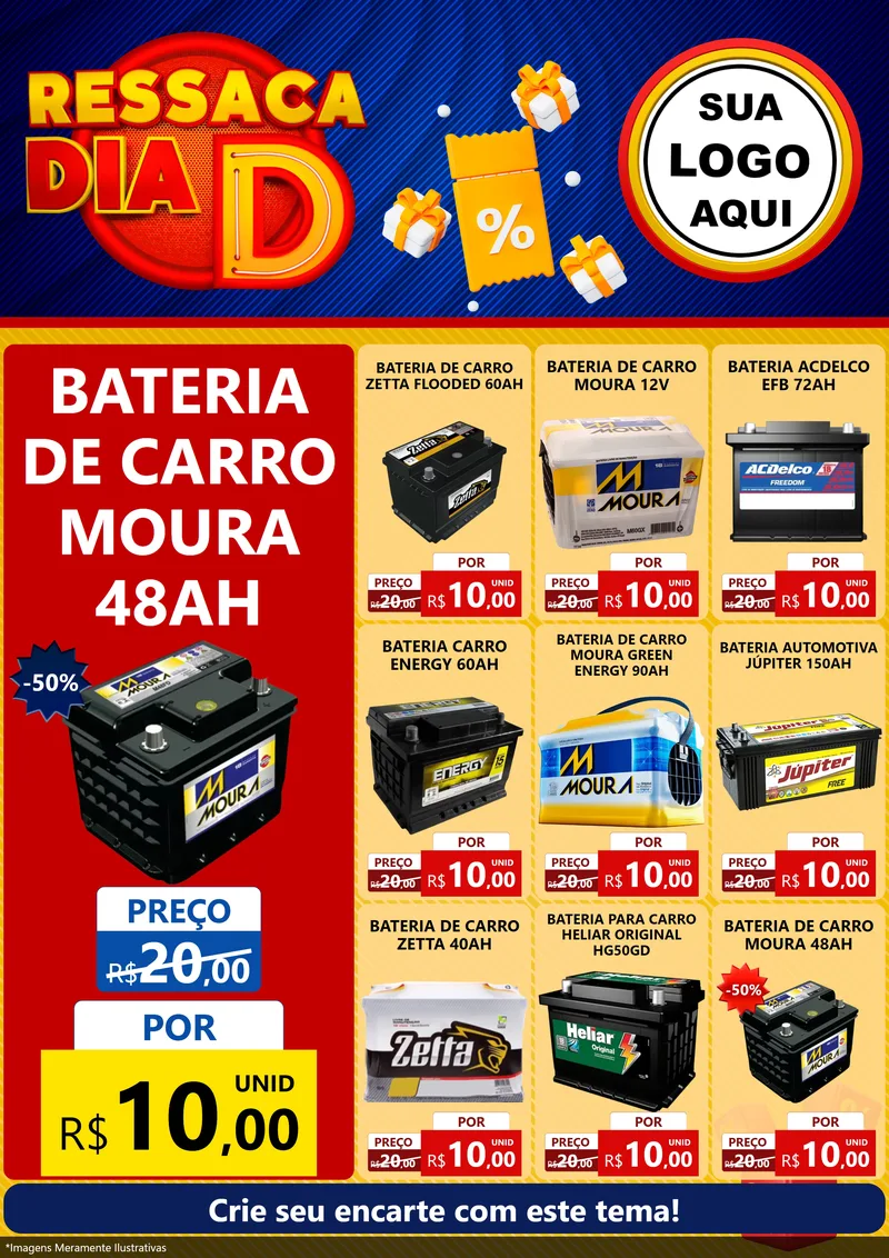 Modelo de Encarte para Encarte A4 Vertical com o tema Ressaca Dia D para Baterias Elétricas