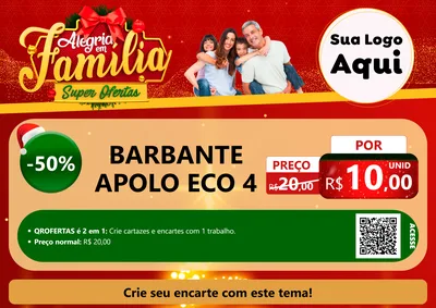 Modelo de Cartaz para Cartaz A4 Horizontal com o tema Alegria em Família Super Ofertas - Natal para Armarinho e Aviamentos